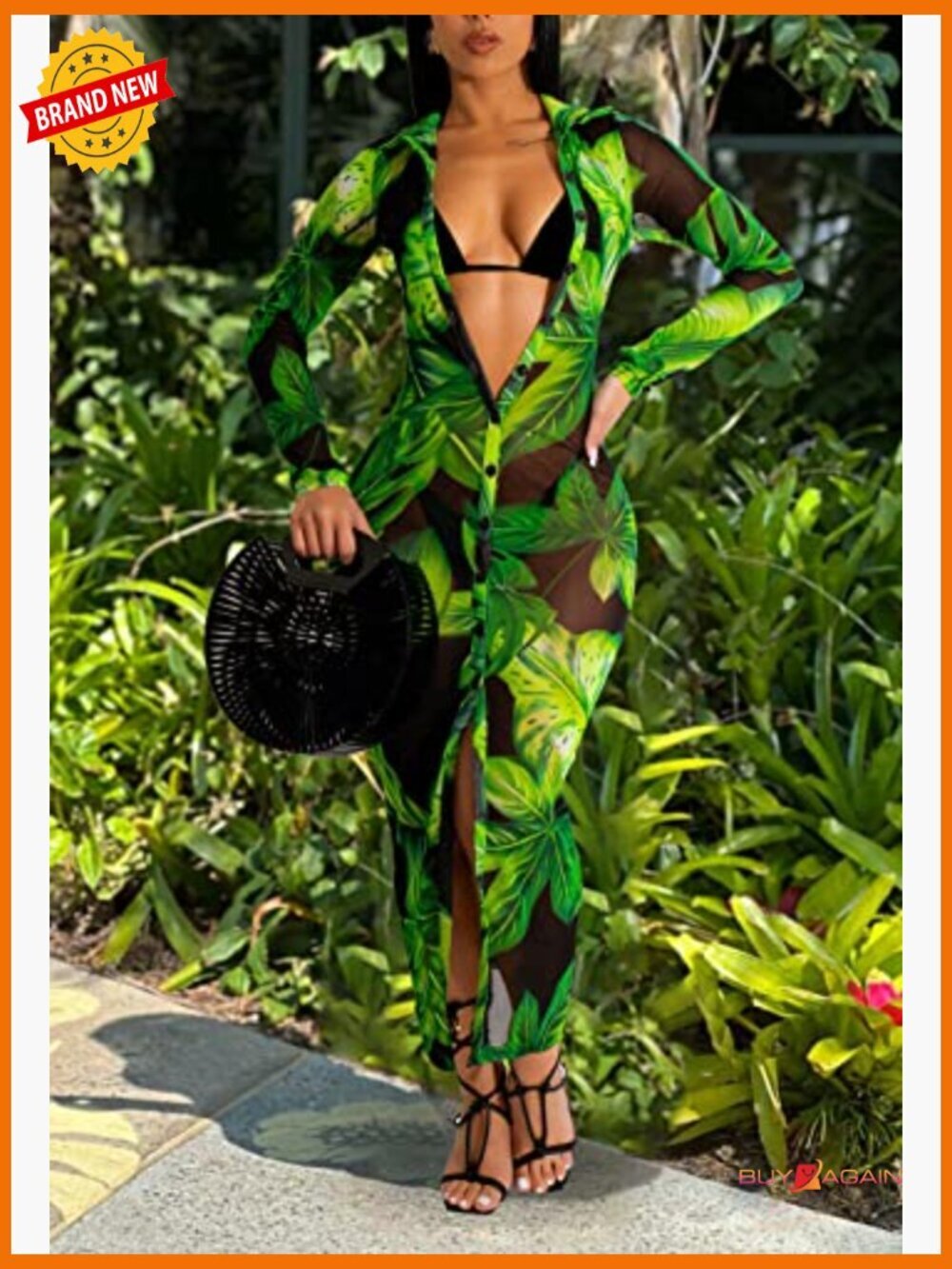 Sheer Bodycon Midi Dress Long Sleeve Club Night Out Beach Cover Up - Picture 5 of 7